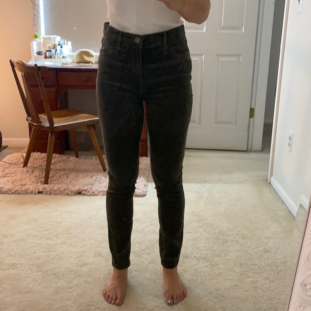 High waisted skinny green corduroy pants